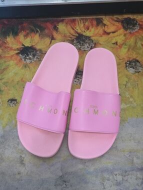 John Richmond Pink Logo Slide Sandals